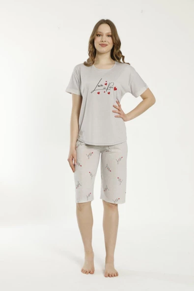 Estiva 22069 Kadın Viskon Kısa Kollu Kaprili Pijama Takımı