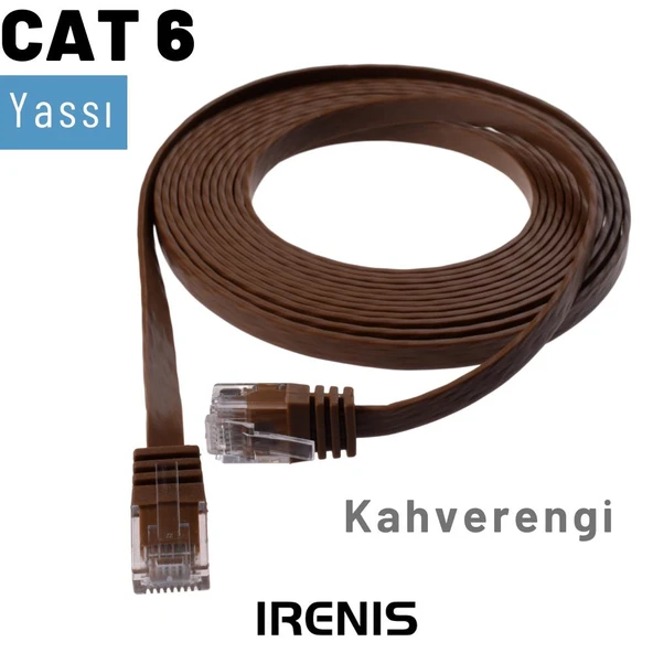 IRENIS CAT6 Kablo Yassı Ethernet Network Lan Ağ İnternet Kablosu  3 Metre Beyaz - 8