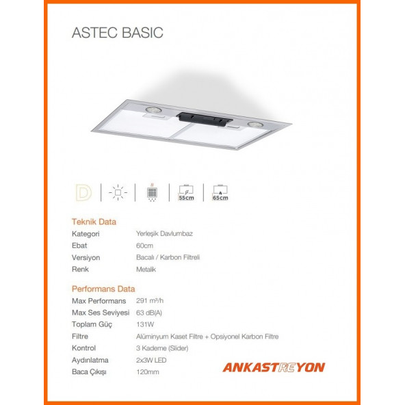 Silverline 1171 Astec Basic Metalik  60 cm Ankastre Aspiratör - 2