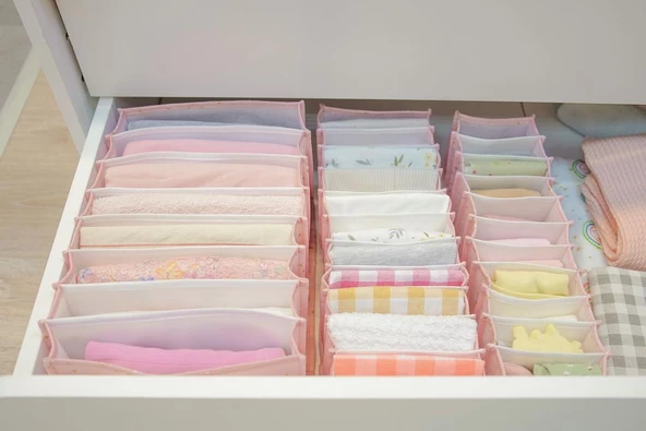 3 Adet Baby Bebek Odası Akordiyon Çekmece Düzenleyici Pembe M Boy - 4