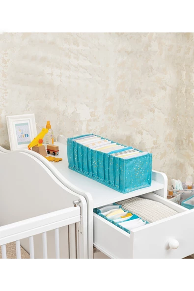 3 Adet Baby Bebek Odası Akordiyon Çekmece Düzenleyici Mavi M Boy - Resim 2