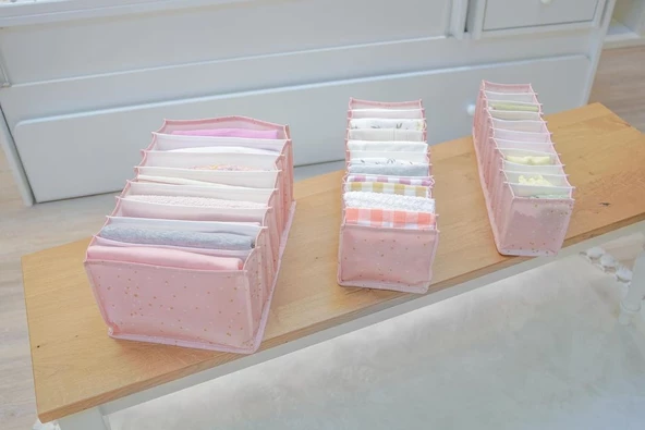 3 Adet Baby Bebek Odası Akordiyon Çekmece Düzenleyici Pembe S Boy - Resim 5