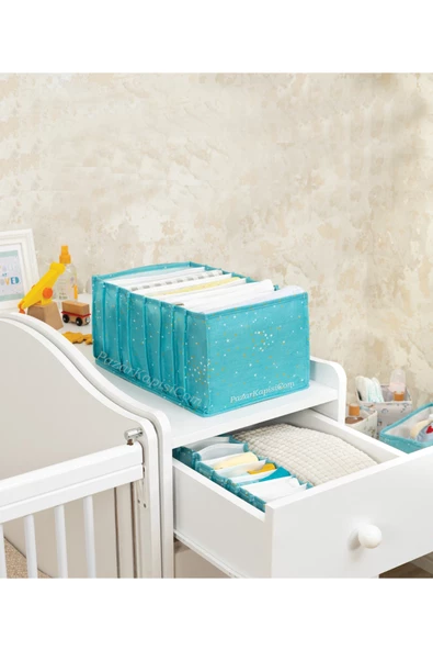 3 Adet Baby Bebek Odası Akordiyon Çekmece Düzenleyici Mavi L Boy - 2