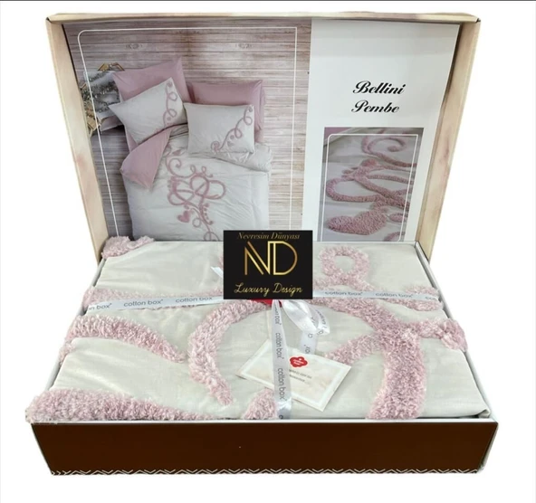 Cotton Box Puff Nakışlı Ranforce Çift Kişilik Anneler Günü Nevresim Takımı Bellini Pembe - 5