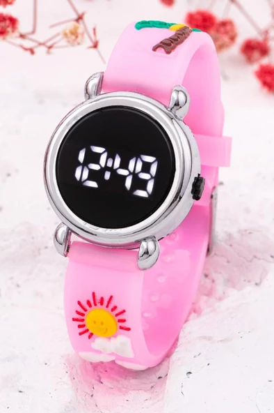 Şık Dijital Kız Çocuk Kol Saati ( 04 - 10 Yaş ) Pembe Silikon Kordon Takvim ST-304062 - 5