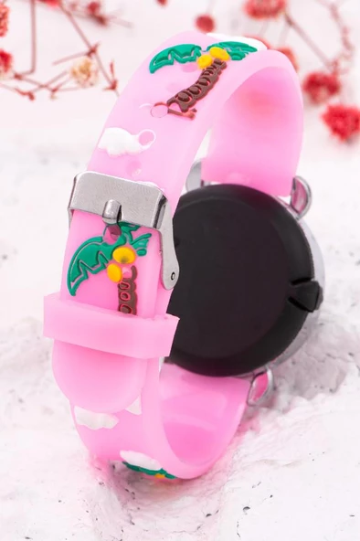 Şık Dijital Kız Çocuk Kol Saati ( 04 - 10 Yaş ) Pembe Silikon Kordon Takvim ST-304062 - 3