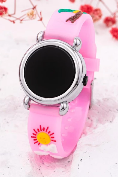 Şık Dijital Kız Çocuk Kol Saati ( 04 - 10 Yaş ) Pembe Silikon Kordon Takvim ST-304062 - 4