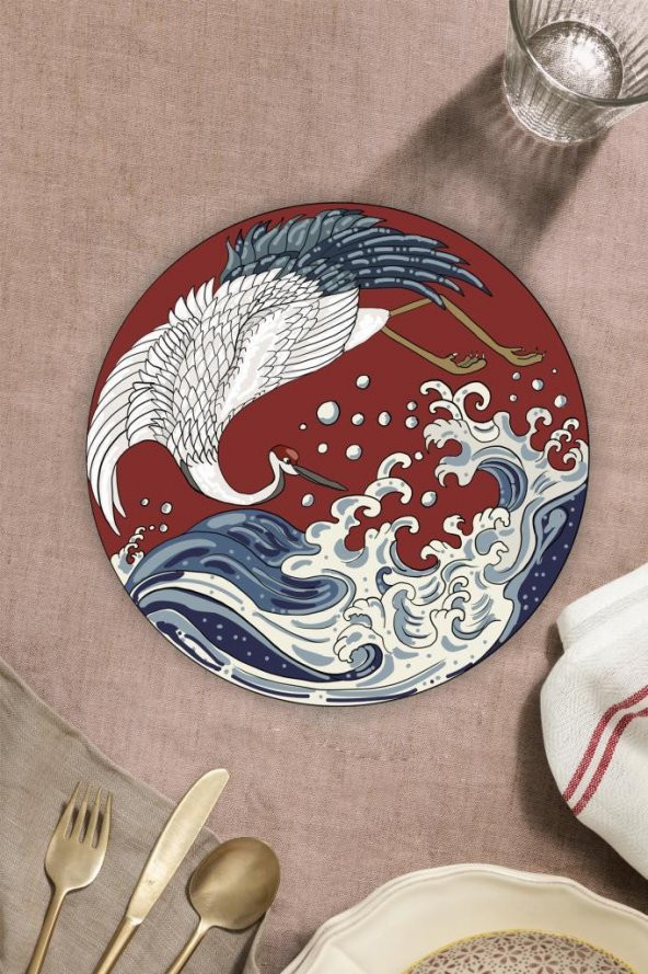 Çap 20 Cm. Kırmızı Leylek Desenli Cam Kesme Tablası ürün görseli