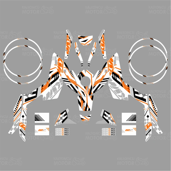 KTM Duke 390 Xtreme Lines Design Sticker Set Beyaz-Siyah-Turuncu - Resim 2