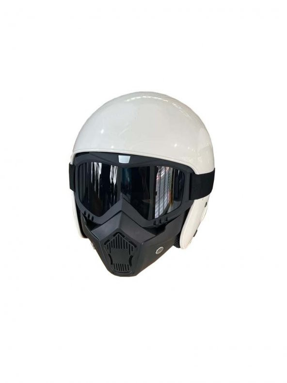Motosiklet Kaskı M9 Beyaz Maske + Yedek Vizörlü