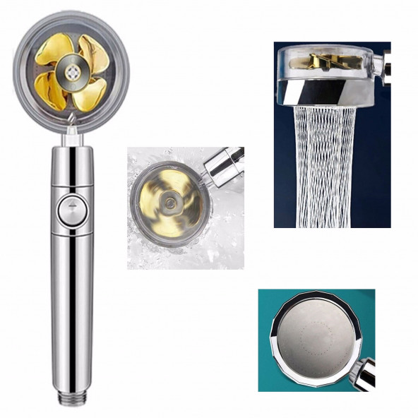 360 Derece Döner Turbo Pervaneli Serinletici Tasarım Start Stop Tuşlu Fıskiye Duş Başlığı