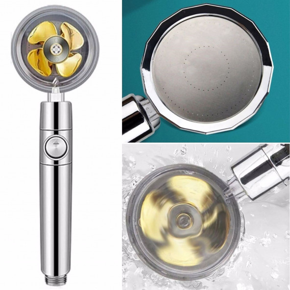 360 Derece Döner Turbo Pervaneli Serinletici Tasarım Start Stop Tuşlu Fıskiye Duş Başlığı - 5