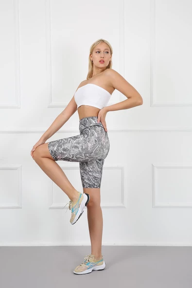 AuraFit 4025-96 Dijital Baskılı Toparlayıcı Yüksek Bel Şort Tayt - 4