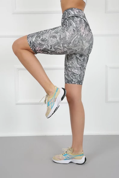 AuraFit 4025-96 Dijital Baskılı Toparlayıcı Yüksek Bel Şort Tayt - 2