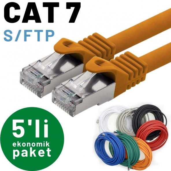 5 adet IRENIS CAT7 Kablo S/FTP Ethernet Network LAN Ağ Kablosu  50 cm Turuncu