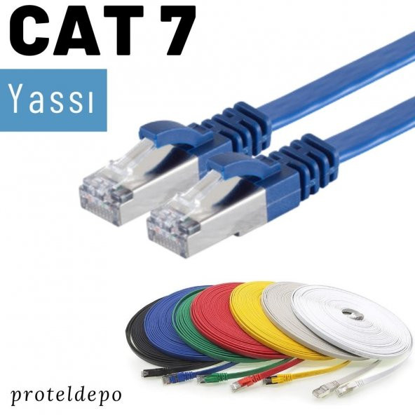 IRENIS CAT7 Kablo Yassı FTP Ethernet Network LAN Ağ Kablosu   3 Metre Kırmızı
