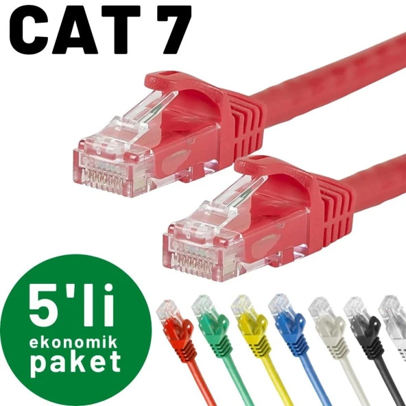 5 adet IRENIS CAT7 Kablo Ethernet Network İnternet LAN Kablosu   10 Metre Kırmızı