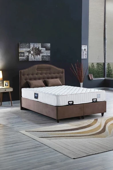 İPEK MOBİLYA Nima 3 Lü Set (Baza+Başlık+Yatak) Çift Kişilik (Sütlü Kahve) 2180A 140x190 - 2