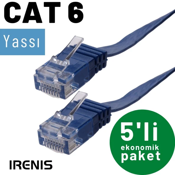 5 adet IRENIS CAT6 Kablo Yassı Ethernet Network Lan Ağ Kablosu  50cm Kırmızı ürün görseli