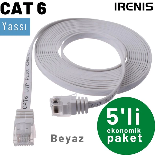5 adet IRENIS CAT6 Kablo Yassı Ethernet Network Lan Ağ Kablosu  25cm Mavi - Resim 4