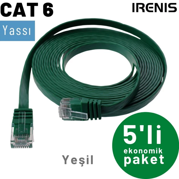 5 adet IRENIS CAT6 Kablo Yassı Ethernet Network Lan Ağ Kablosu  2 Metre Sarı - Resim 7