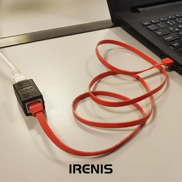 IRENIS CAT6 Kablo Uzatma Seti, Yassı Ethernet Kablo ve Ekleyici  3 Metre Kırmızı - Resim 2