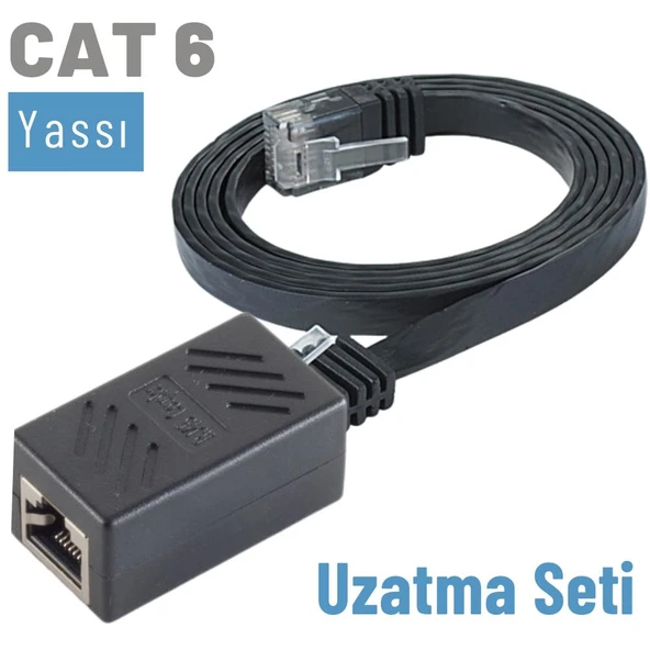 IRENIS CAT6 Kablo Uzatma Seti, Yassı Ethernet Kablo ve Ekleyici  15 Metre Sarı - Resim 7