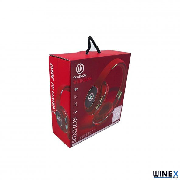 Winex YK Led Kulak Üstü Bluetooth Kulaklık Kırmızı - 5