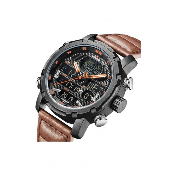 Naviforce Kahverengi Deri Kayış Dijital Analog Erkek Kol Saati NF9160