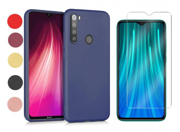 Xiaomi Redmi Note 8 Kılıf Premier Mat Silikon Kamera Koruma + Cam