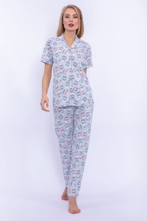 Arnetta 1841 Eat Sleep Coffee Repeat Grimelanj Gömlek Pijama Takımı