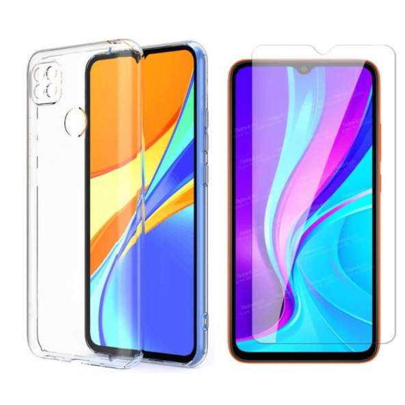 Xiaomi Redmi 9C Kılıf Şeffaf Süper Silikon Kılıf + Kırılmaz Cam - 1
