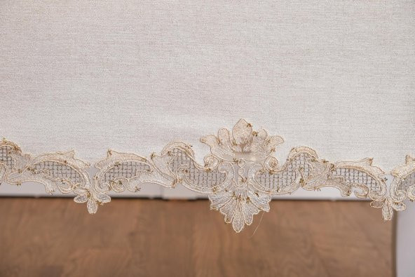 Finezza Henna Lüx Dantelli Simli Keten Kumaş Bej Masa Örtüsü 160x230 cm - 1144 - 4