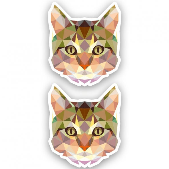 Polygonal Üçgen Tasarımlı Kedi 2li Set Sticker Çınar Extreme