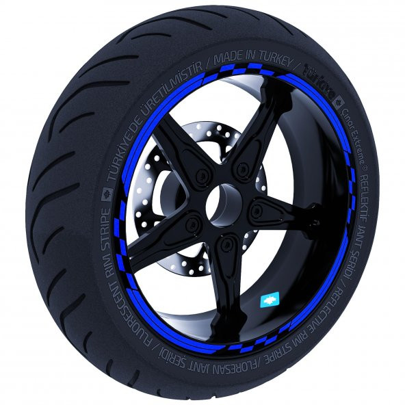 Moto GP Yarış Bayraklı Reflektif Mavi Jant Şeridi Sticker Çınar Extreme