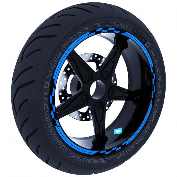 Moto GP Yarış Bayraklı Azur Mavi Jant Şeridi Sticker Çınar Extreme