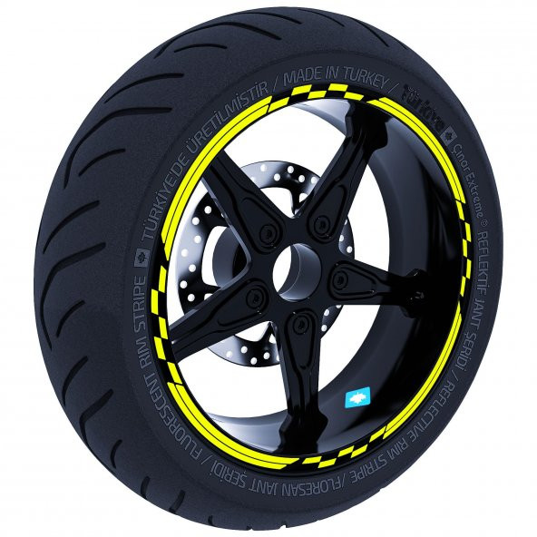 Moto GP Yarış Bayraklı Floresan Sarı Jant Şeridi Sticker Çınar Extreme