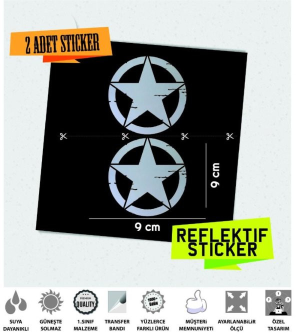 2li Küçük Boy Eskitilmiş Askeri Yıldız Seti Reflektif Sticker Çınar Extreme - 2