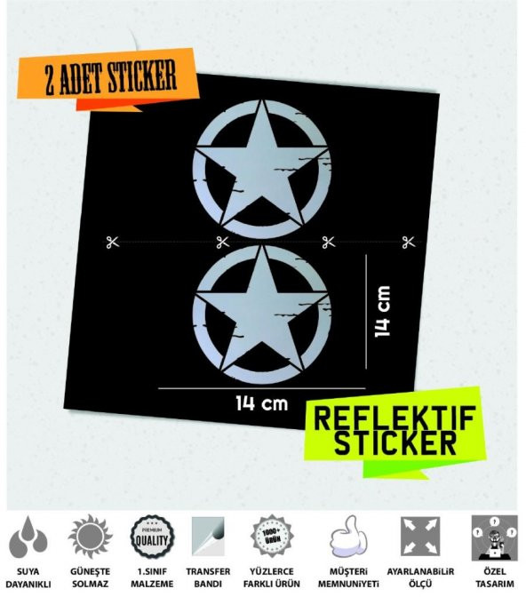 2li Büyük Boy Eskitilmiş Askeri Yıldız Seti Reflektif Sticker Çınar Extreme - 2
