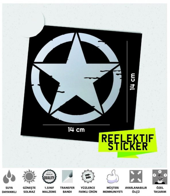 Büyük Boy Eskitilmiş Askeri Yıldız Reflektif Sticker Çınar Extreme - 2