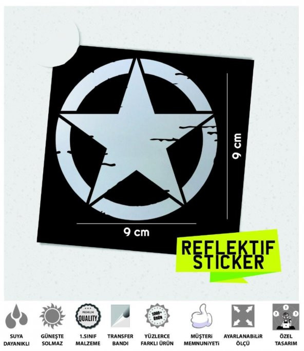 Küçük Boy Eskitilmiş Askeri Yıldız Reflektif Sticker Çınar Extreme - 2