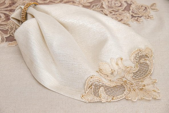 Finezza Henna Güpürlü Keten Bej Sofra Takımı 8 kişilik 160x230 cm 17 Prç. - 1147 - 7