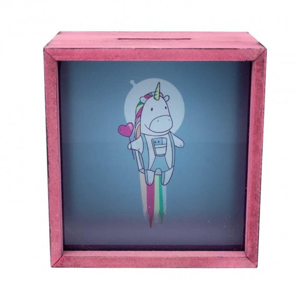 PEMBE KALPLİ RENKLİ AT TASARIM AHŞAP KUMBARA