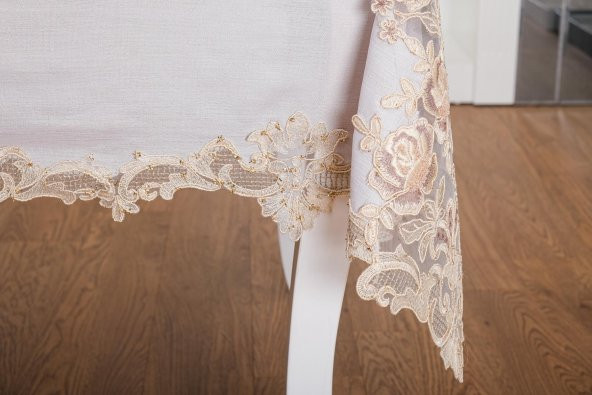 Finezza Henna Güpürlü Keten Gri Sofra Takımı 8 kişilik 160x230 cm 17 Prç. - 1148 - 5