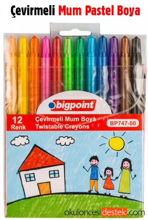Çevirmeli 12 Canlı Renkli Pastel Mum Boya Seti Bigpoint