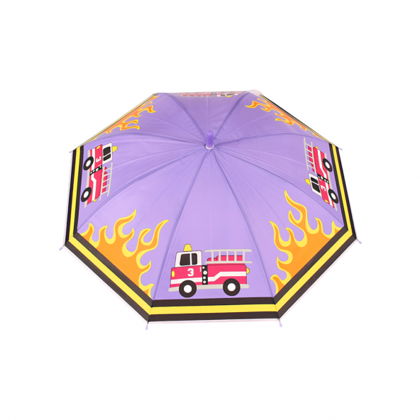 Düdüklü Çocuk Şemsiyesi Mor İtfaiye Desenli