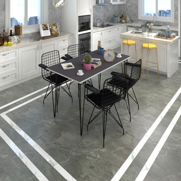 Knsz masa sandalye takımı hem75mazlum grisyh 130*070 klç 4 sandalye syhsyh kolçaklı ürün görseli 1