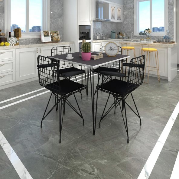 Knsz masa sandalye takımı hem75mazlum grisyh 080*080 klç 4 sandalye syhsyh kolçaklı ürün görseli 1