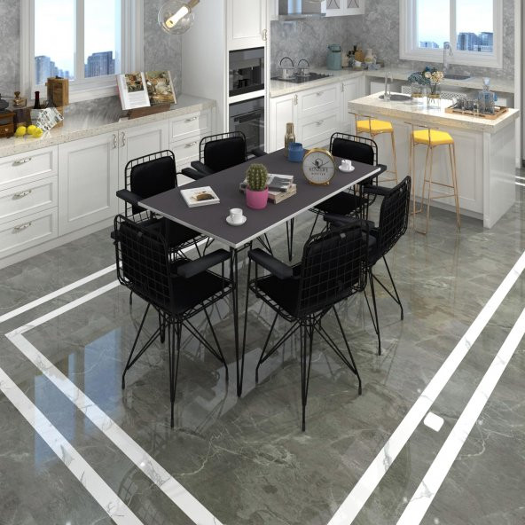 Knsz masa sandalye takımı hem75mazlum grisyh 130*090 klçsm 6 sandalye syhsyh kolçaklı sırt minderli ürün görseli 1