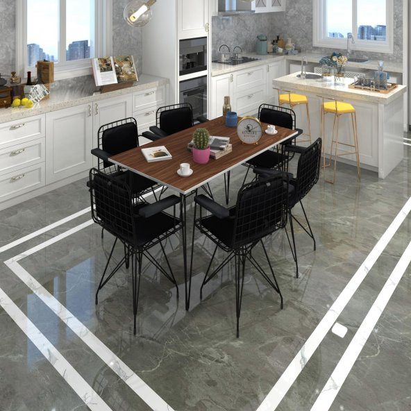 Knsz masa sandalye takımı hem75mazlum cvzsyh 130*090 klçsm 6 sandalye syhsyh kolçaklı sırt minderli